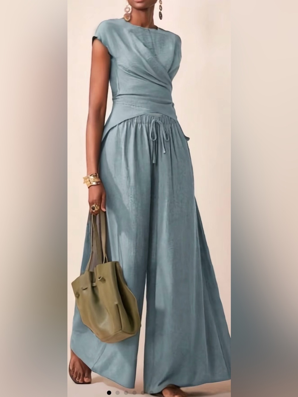 Women 2 piece set bean green  Wide-Leg pants and top